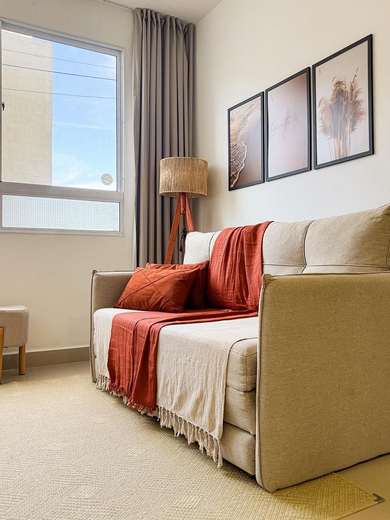 Flat, Ar, Piscina, Academia próximo as Praias,.vista por sol