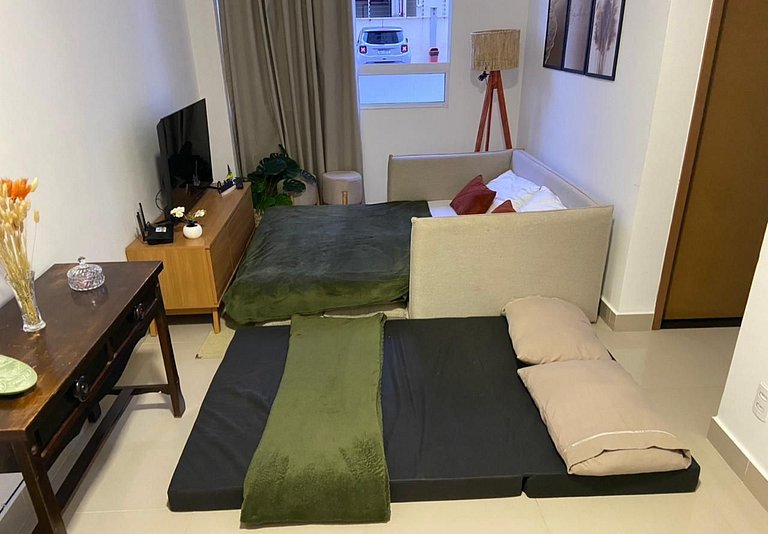 Flat, Ar, Piscina, Academia próximo as Praias,.vista por sol